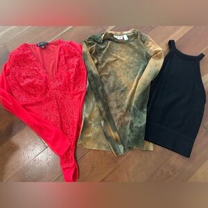 Three sexy shirt -only worn once - INC/Free People/willow & Root